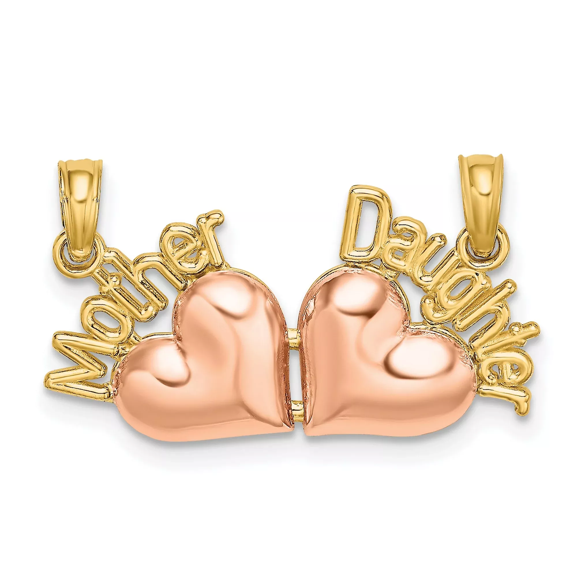 10k Two-Tone Gold Mother Daughter Heart Pendant Set with Script Design