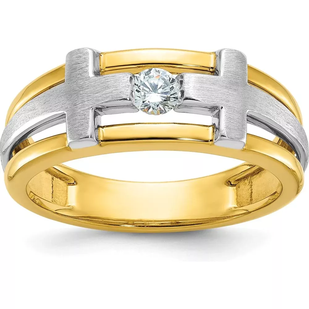 10K Two-Tone Men's Diamond Cross Ring with Polished Satin Finish - 0.20 Carats Diamond by IBGoodman