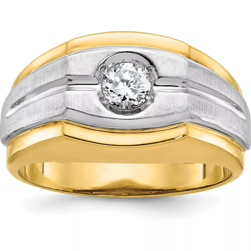 10K Two-Tone Men's Diamond Ring with Polished and Satin Finish - 0.349 Carats Round Diamond by IBGoodman