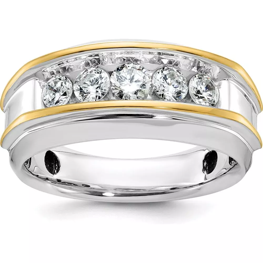 10K Two-Tone Men's Polished 5-Stone Diamond Ring - 1 Carat Total Diamond Weight by IBGoodman