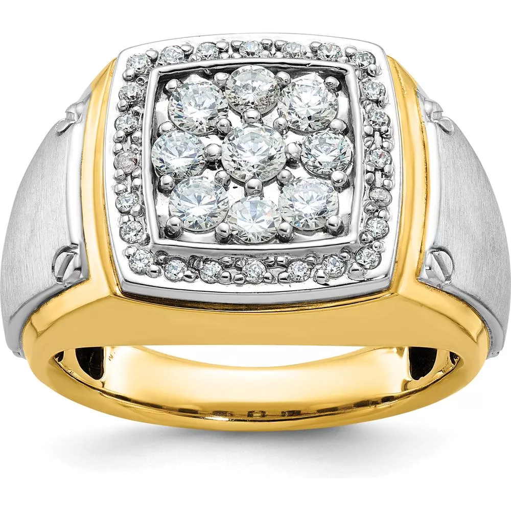 10K Two-Tone Men's Polished and Satin Square Cluster Ring by IBGoodman