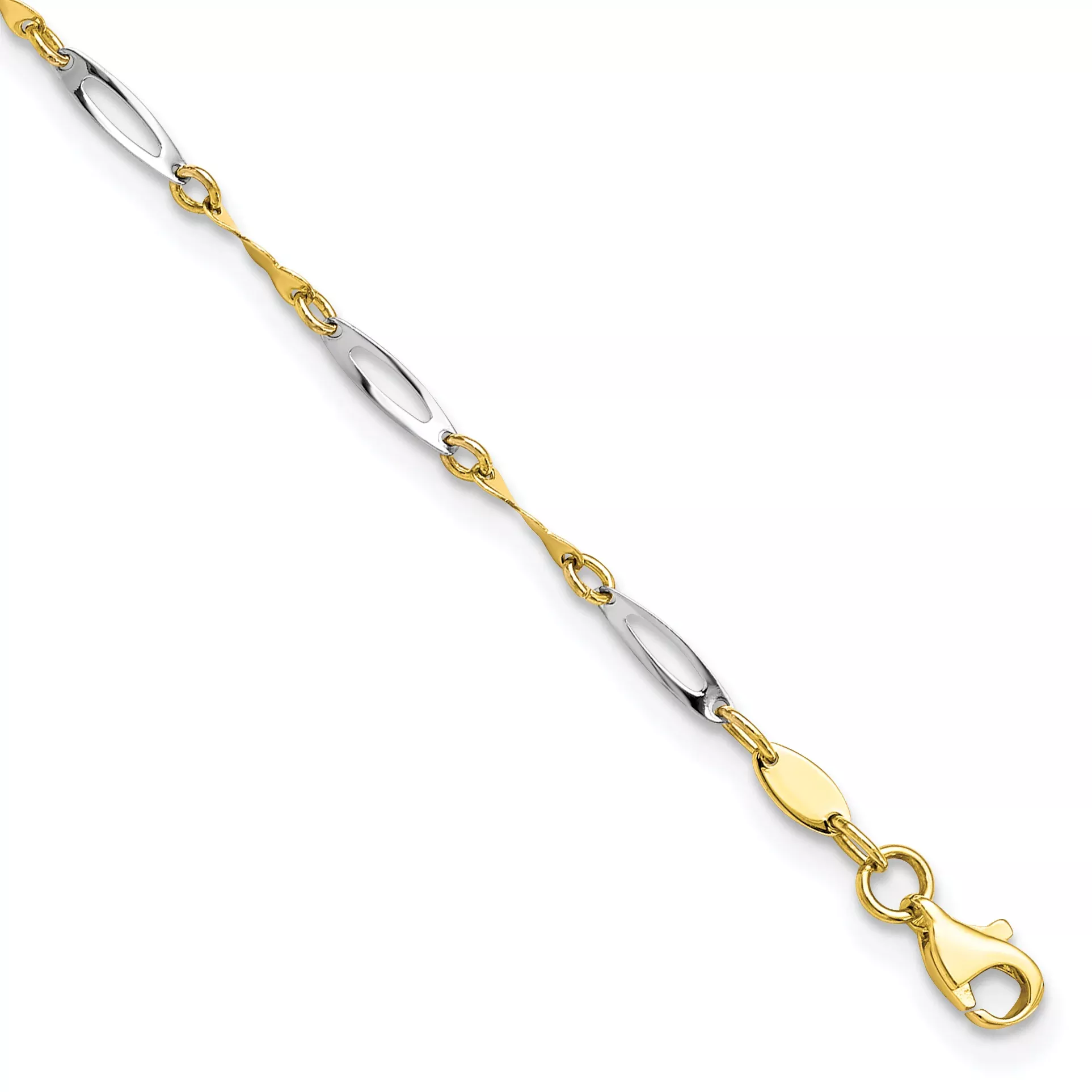 10K Two-tone Polished Fancy Link 1in ext. Anklet
