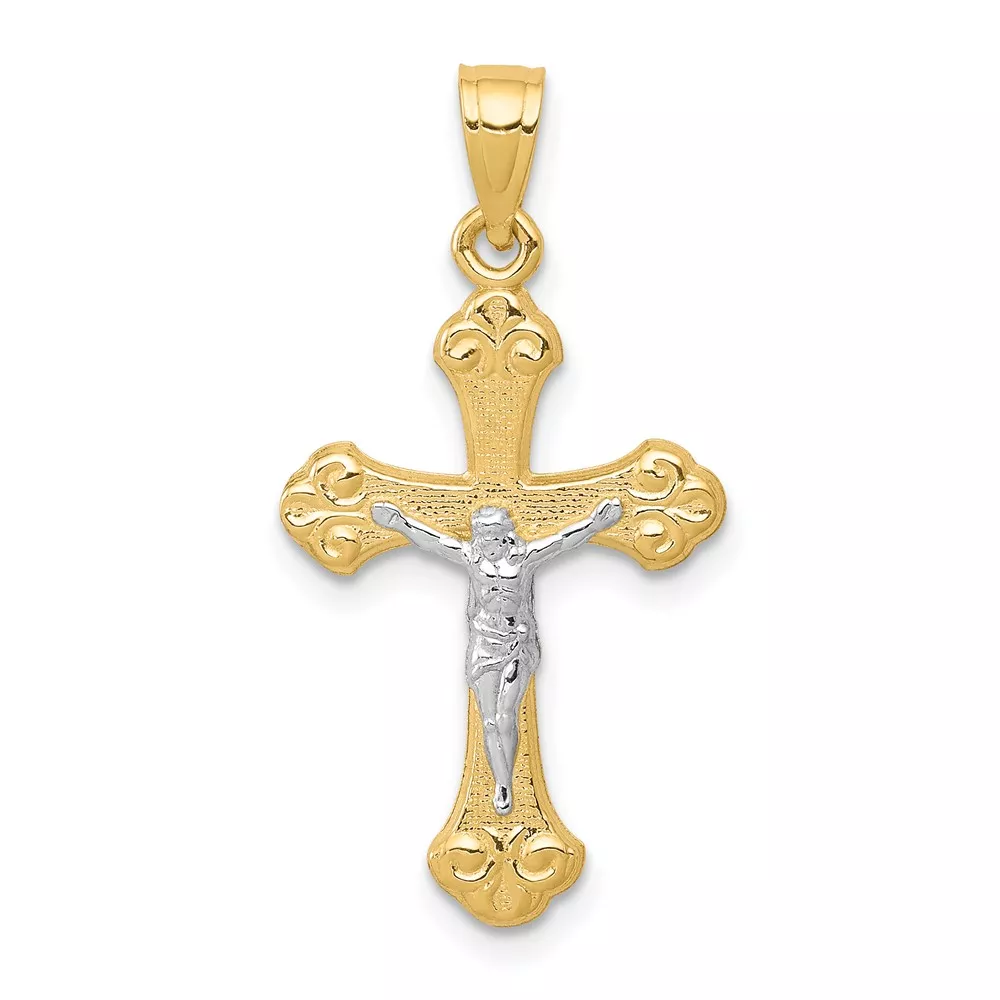 10K w/Rhodium Crucifix Pendant