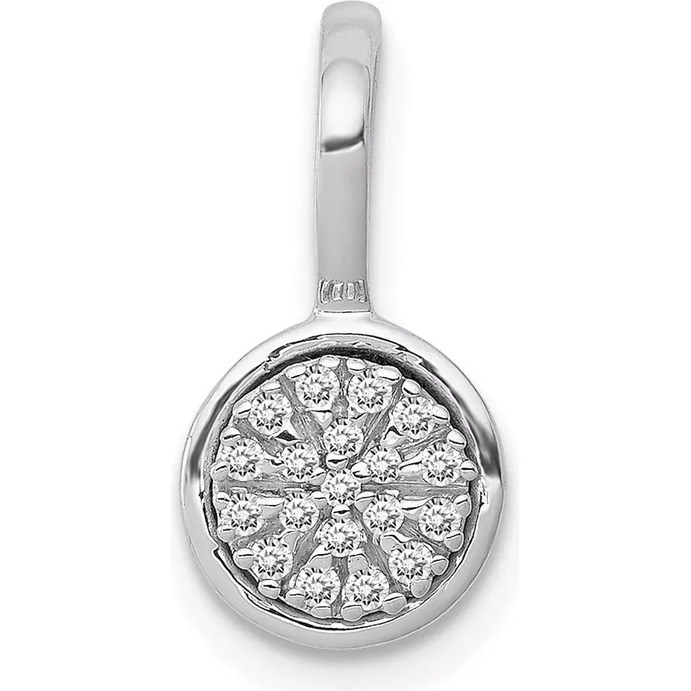 10K White Gold 1/10 Carat. Diamond Circle Cluster Pendant by Oro Pregiato