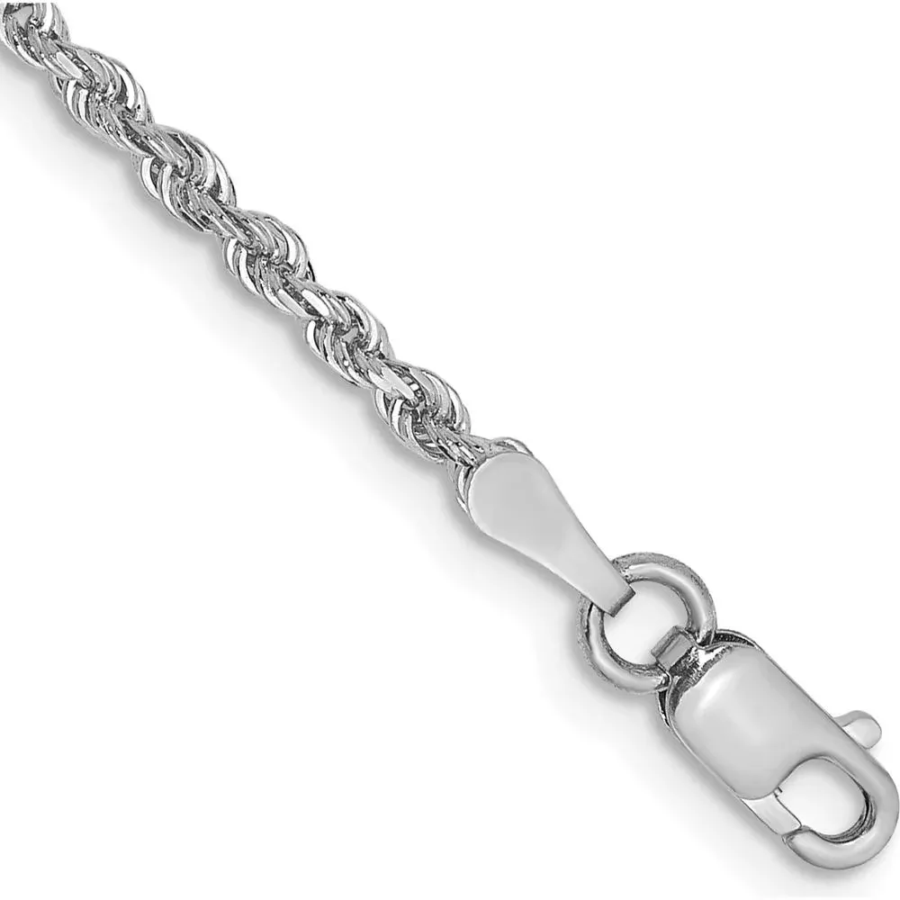 10K White Gold 2mm Diamond-Cut Rope Chain Anklet - 10" Length by Oro Pregiato
