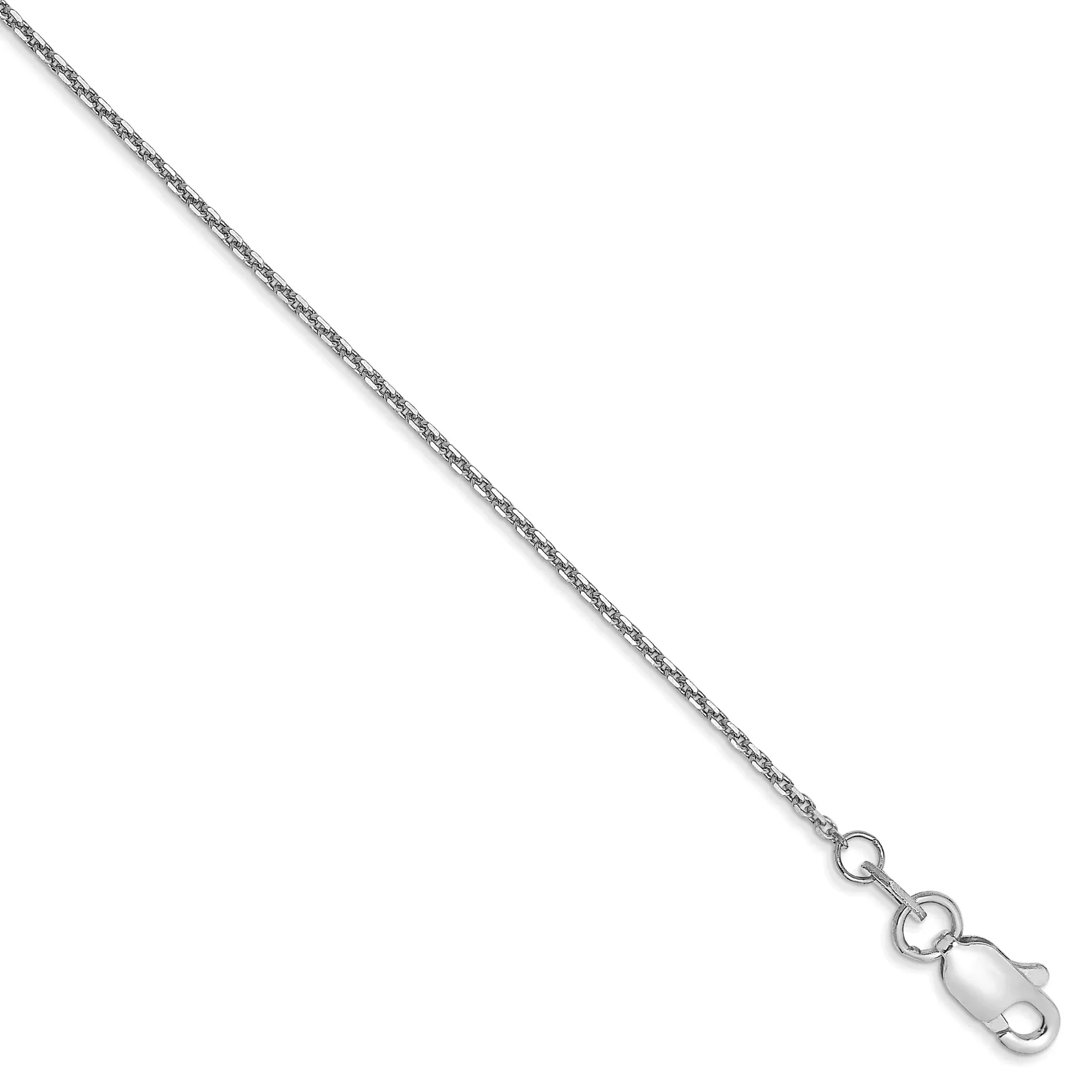 10K White Gold Cable Chain Anklet, 0.95 mm