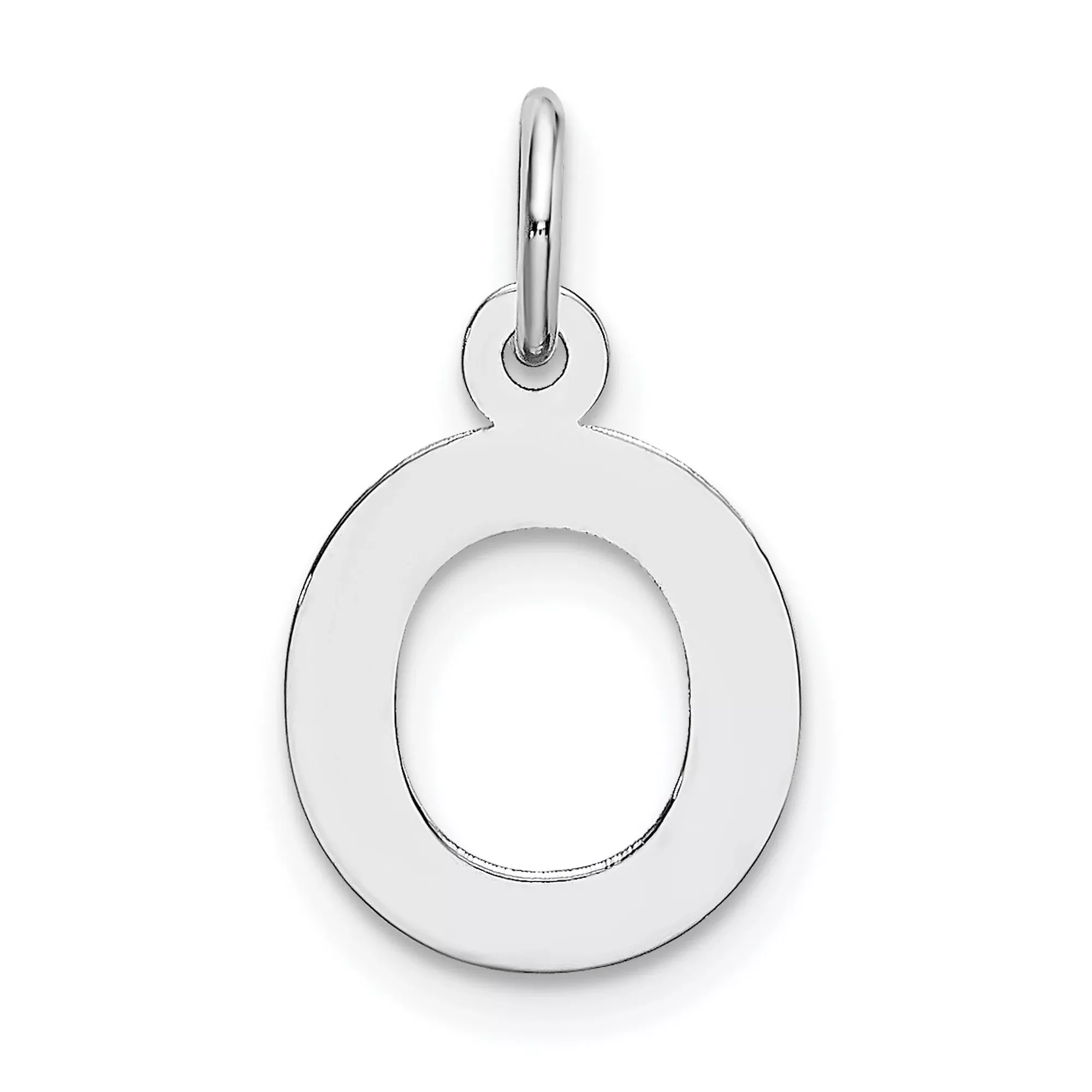 10k White Gold Capital Letter O Pendant, Open-Cut Monogram Charm for Women