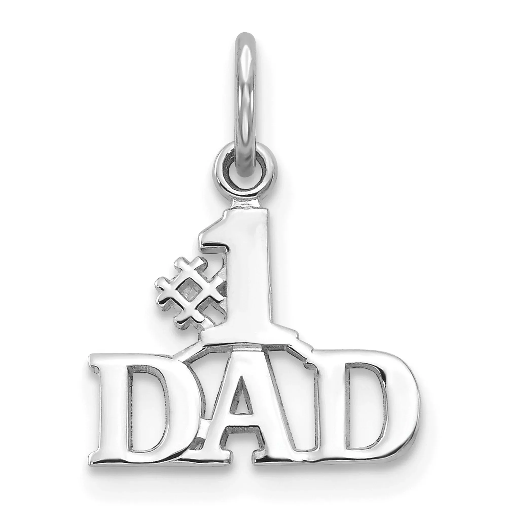 10k White Gold Dad Pendant, Number One Father Charm with Bold Polished Lettering