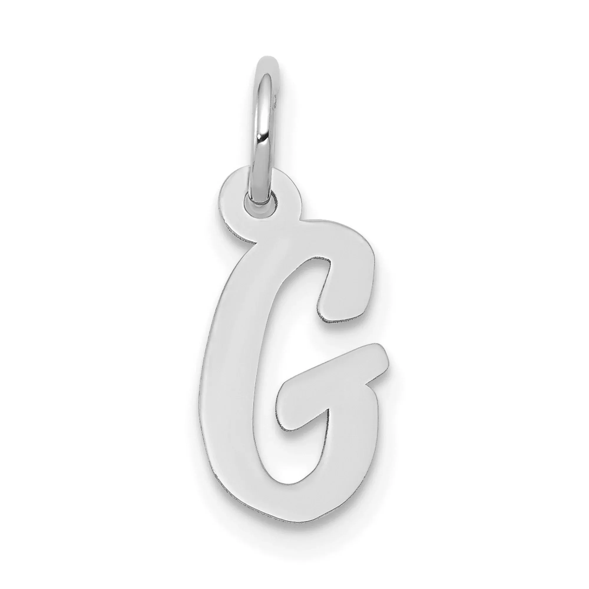 10k White Gold Initial G Pendant, Script Letter Charm, Dainty Monogram Jewelry for Women or Unisex