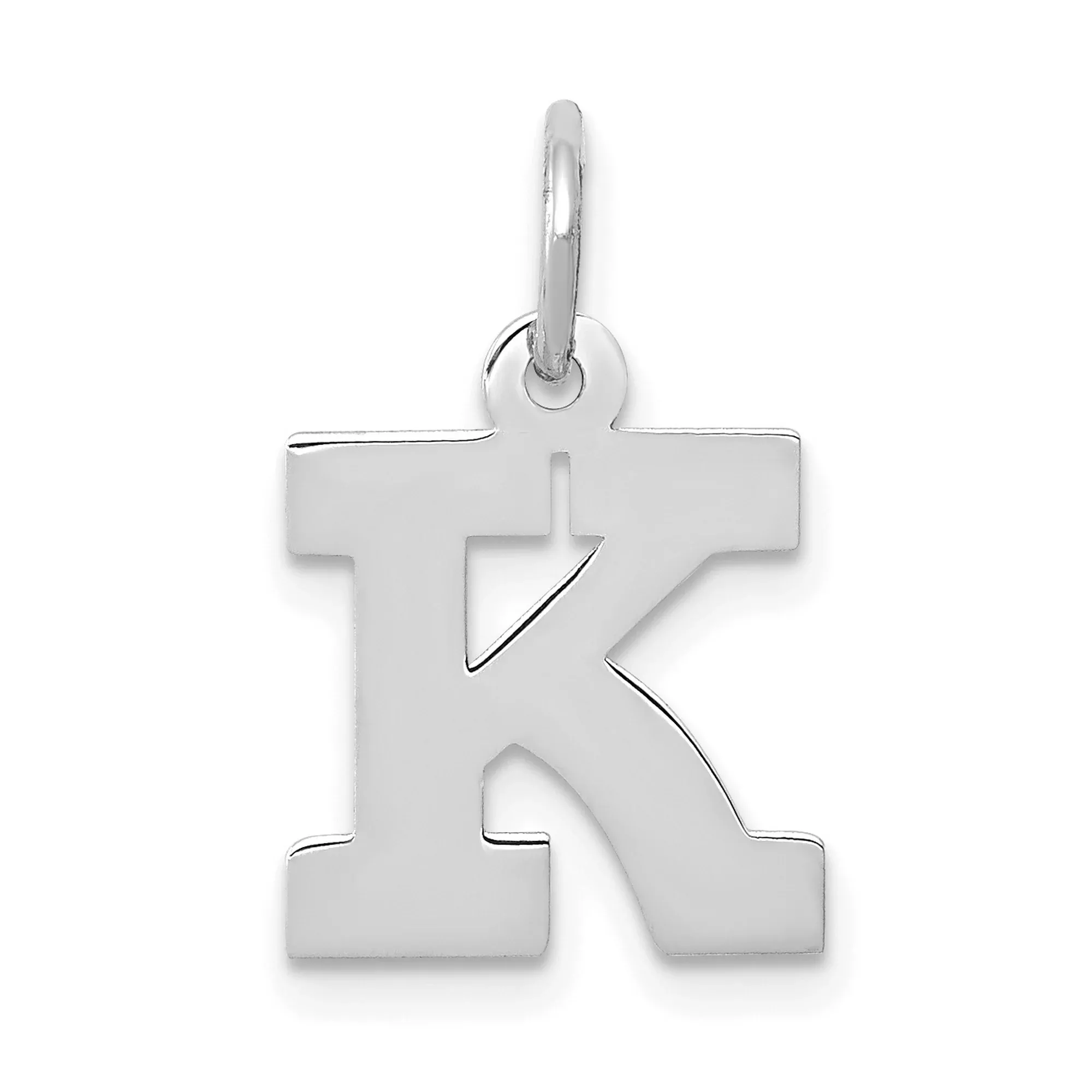 10k White Gold Initial K Pendant, Polished Block Letter Charm, Unisex Monogram Jewelry