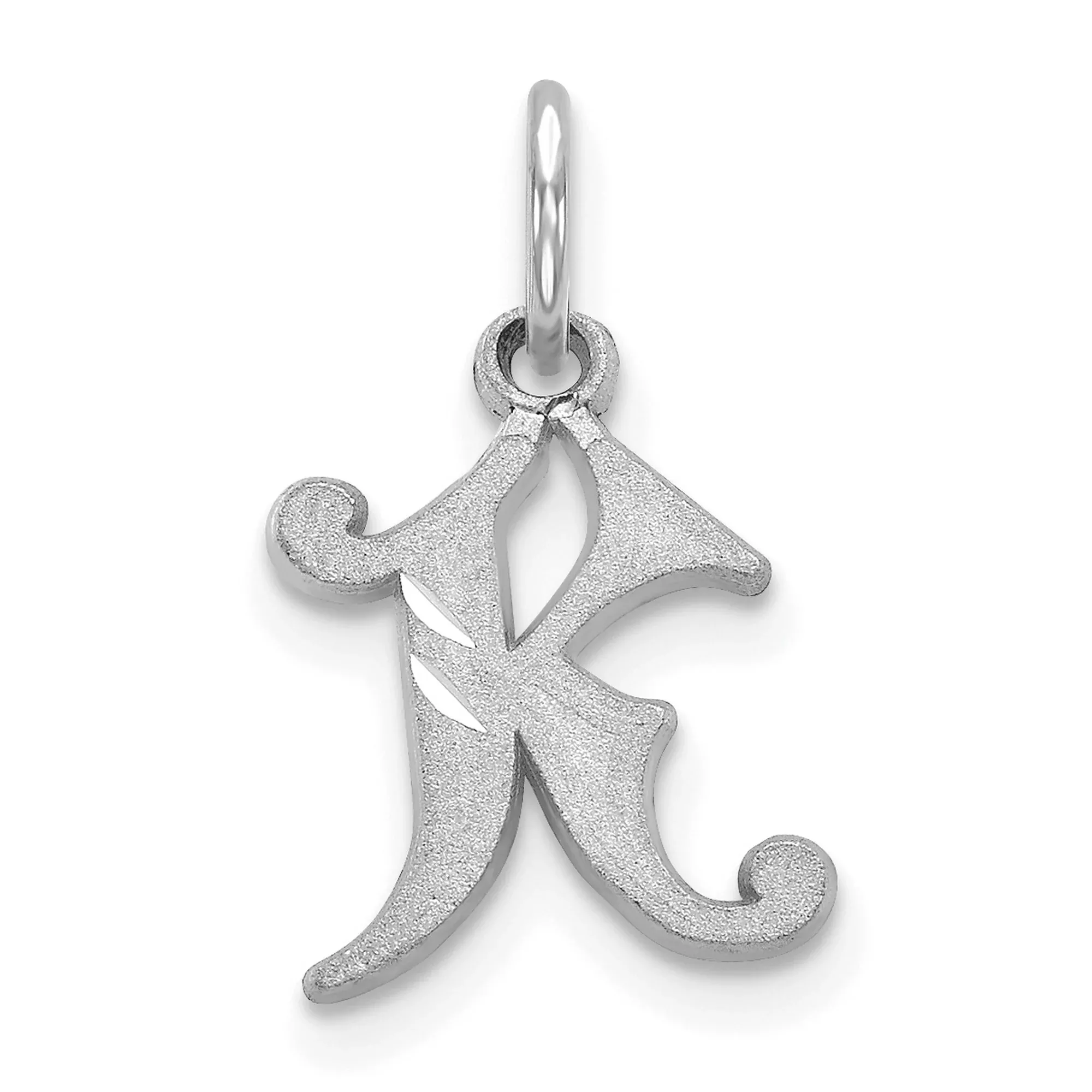 10k White Gold Initial K Pendant, Script Letter Charm, Monogram Jewelry for Women