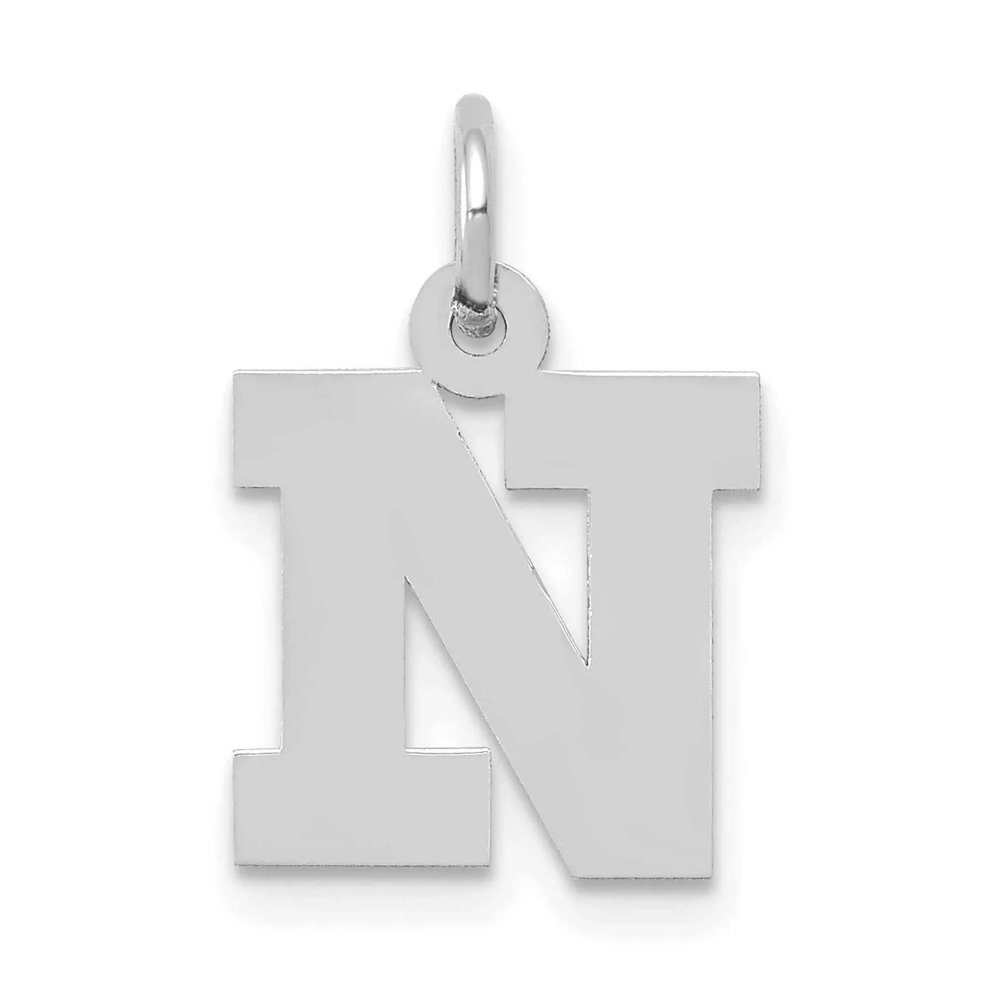 10k White Gold Initial N Pendant Charm, Bold Block Letter Design, Unisex Alphabet Jewelry