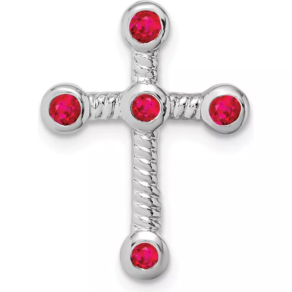 10K White Gold Ruby Cross Pendant with 5 Round Rubies - 0.0585 Carat Total Ruby Weight by Lumare Gioia
