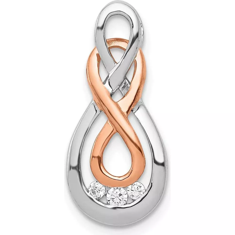 10K White and Rose Gold Double Infinity Diamond Slide Pendant with 3-Prong Set Diamonds by Oro Pregiato