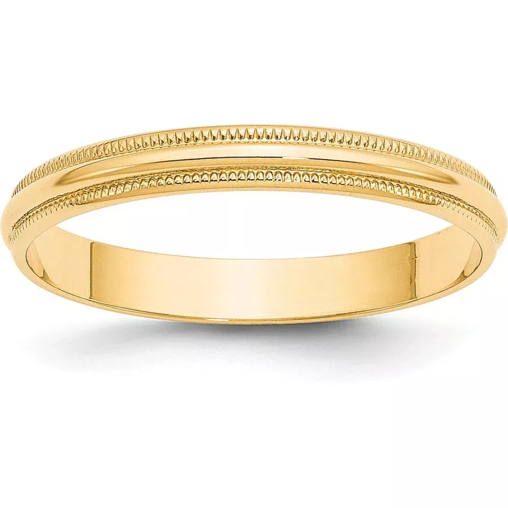 10K Yellow Gold 3mm Lightweight Milgrain Half Round Wedding Band - Size 14 by Luciano & Cie