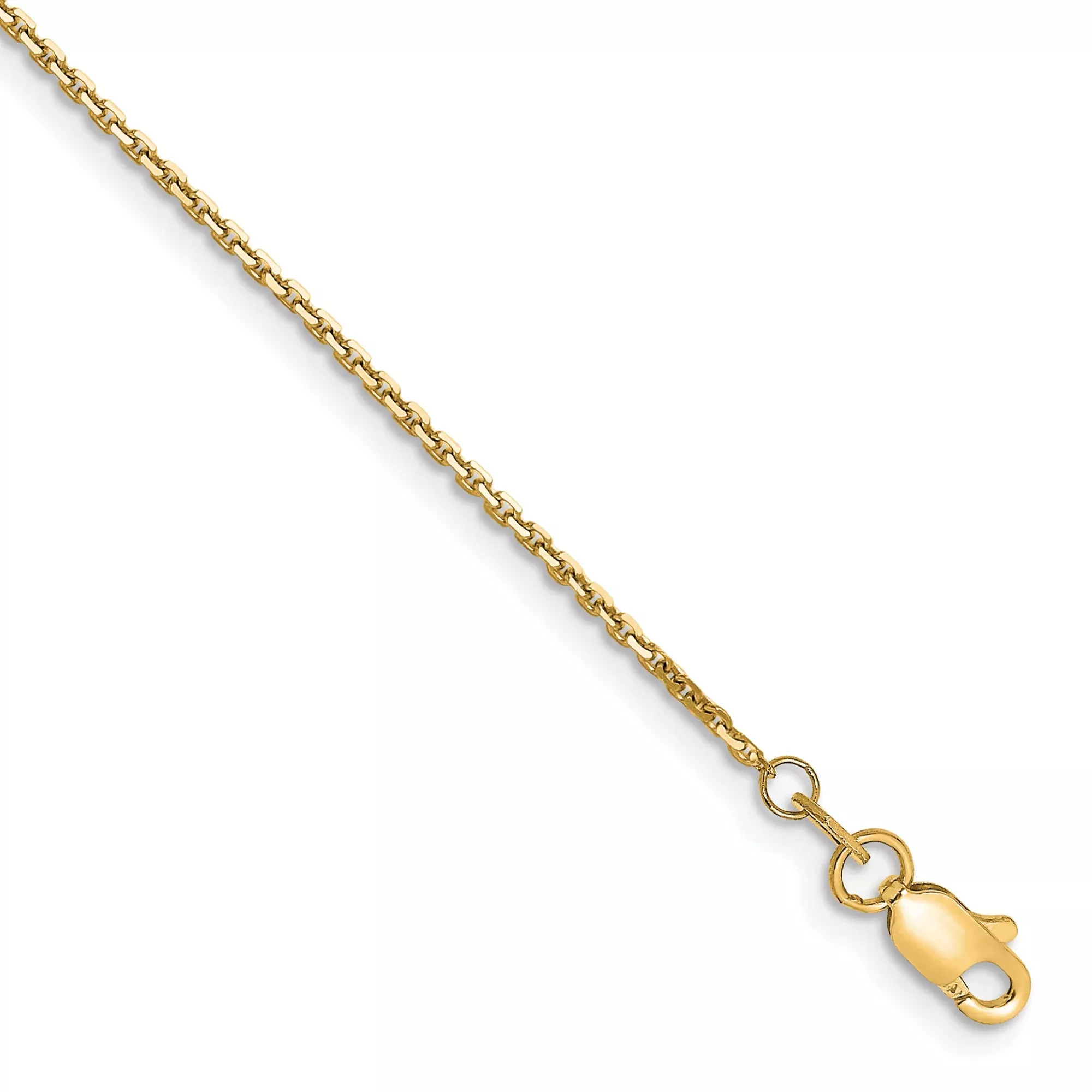 10K Yellow Gold Cable Chain Anklet, 1.2 mm