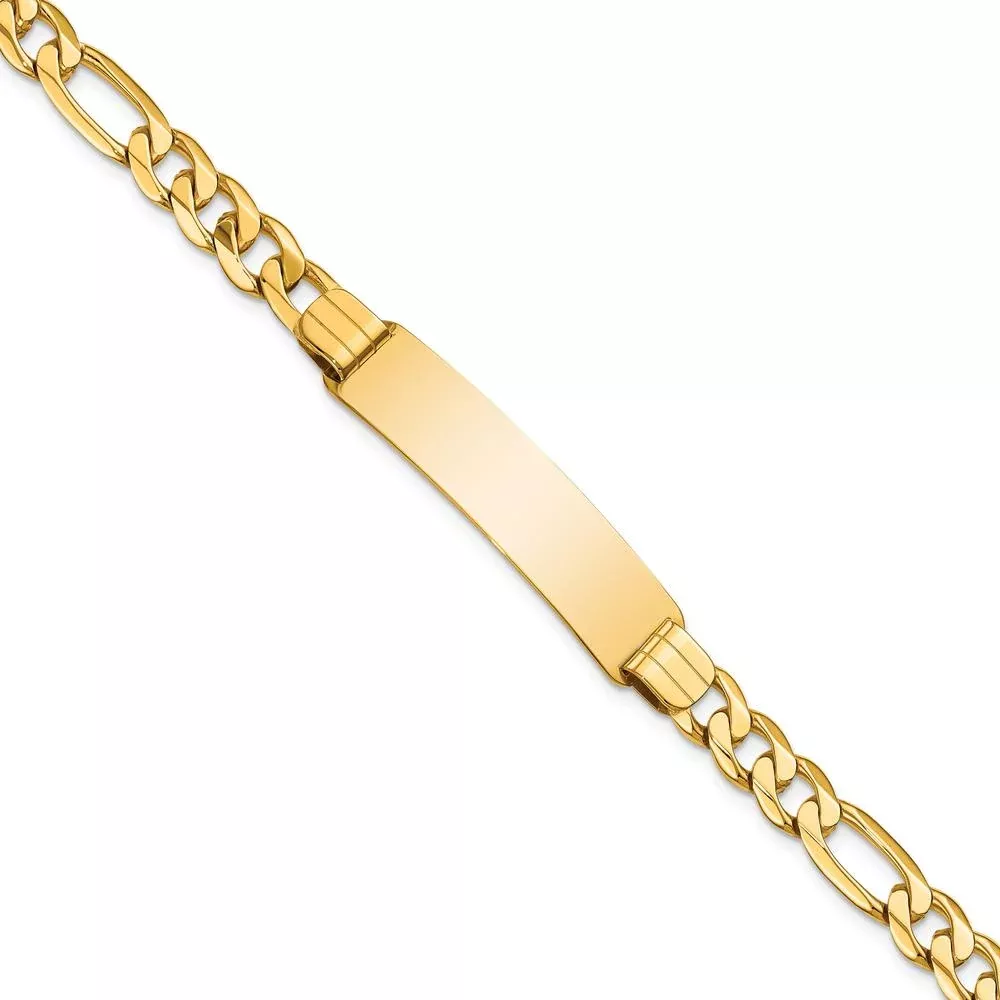 10K Yellow Gold Figaro Link ID Bracelet with Engravable Charm - 8" by Oro Pregiato