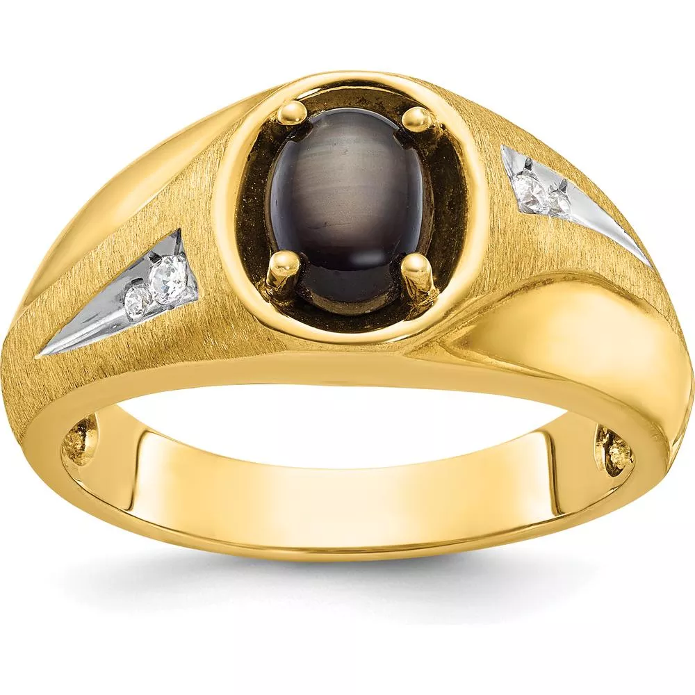 10K Yellow Gold Men's Ring with Oval Stone and Diamond Accents by IBGoodman