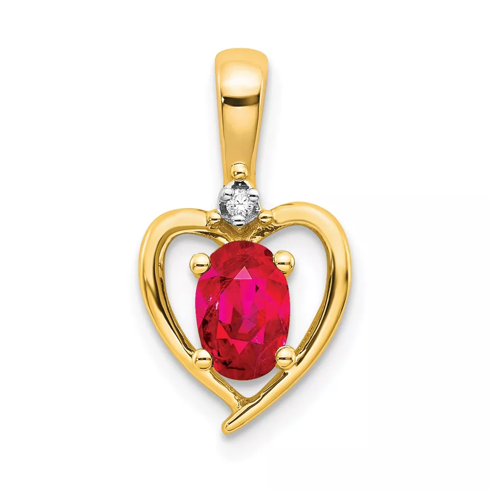 14k 6×4 Oval July/Ruby and Diamond Heart Pendant