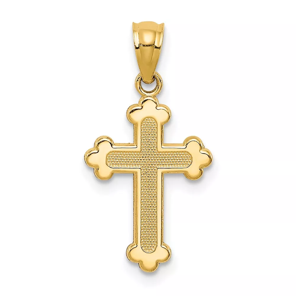 14k Gold Polished Small Budded Cross Charm