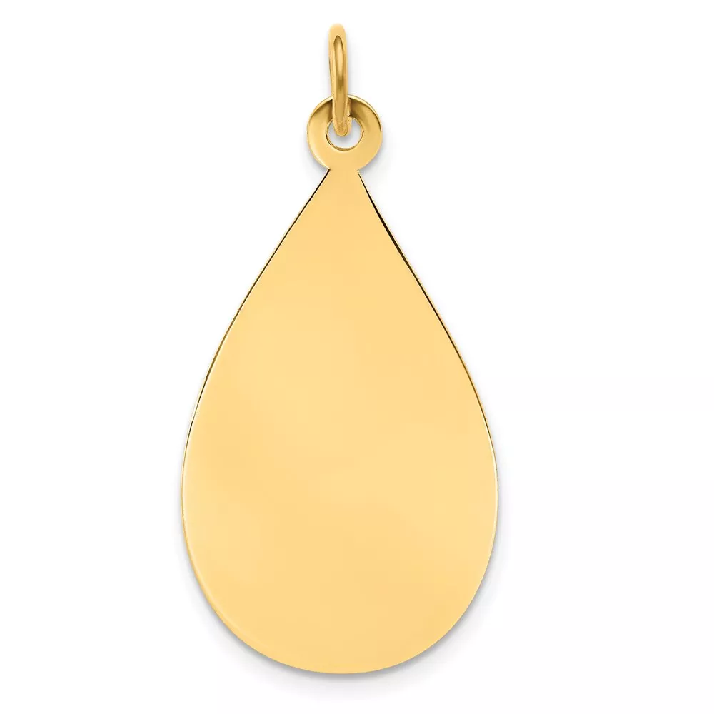 14k Plain .013 Gauge Engravable Raindrop 30x16mm Disc Charm