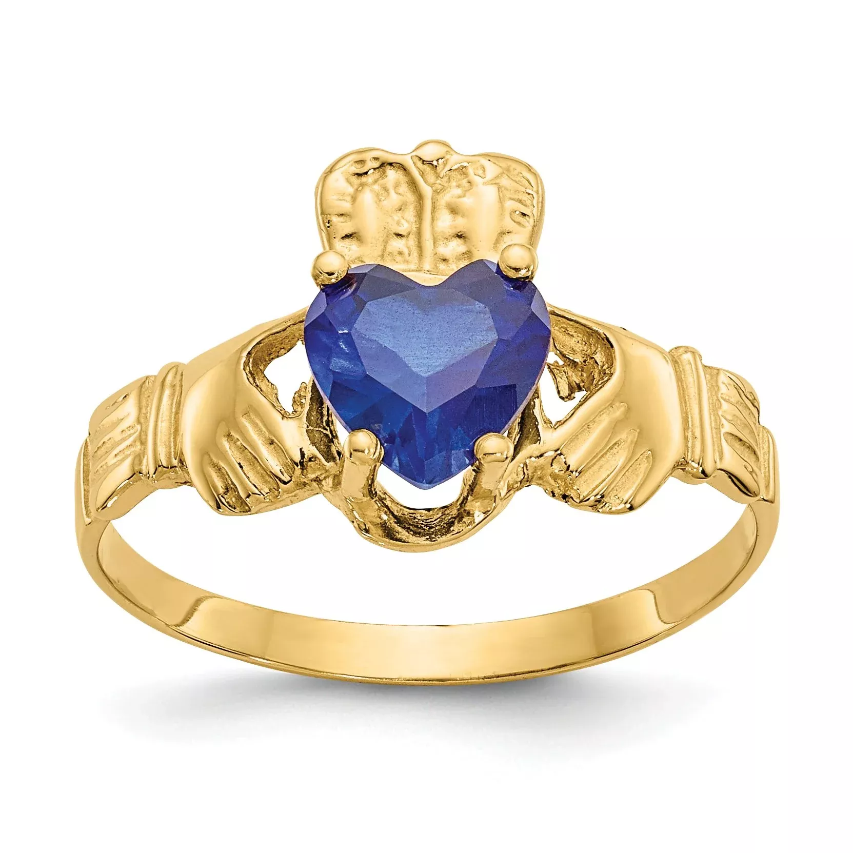 14k September CZ Birthstone Claddagh Ring