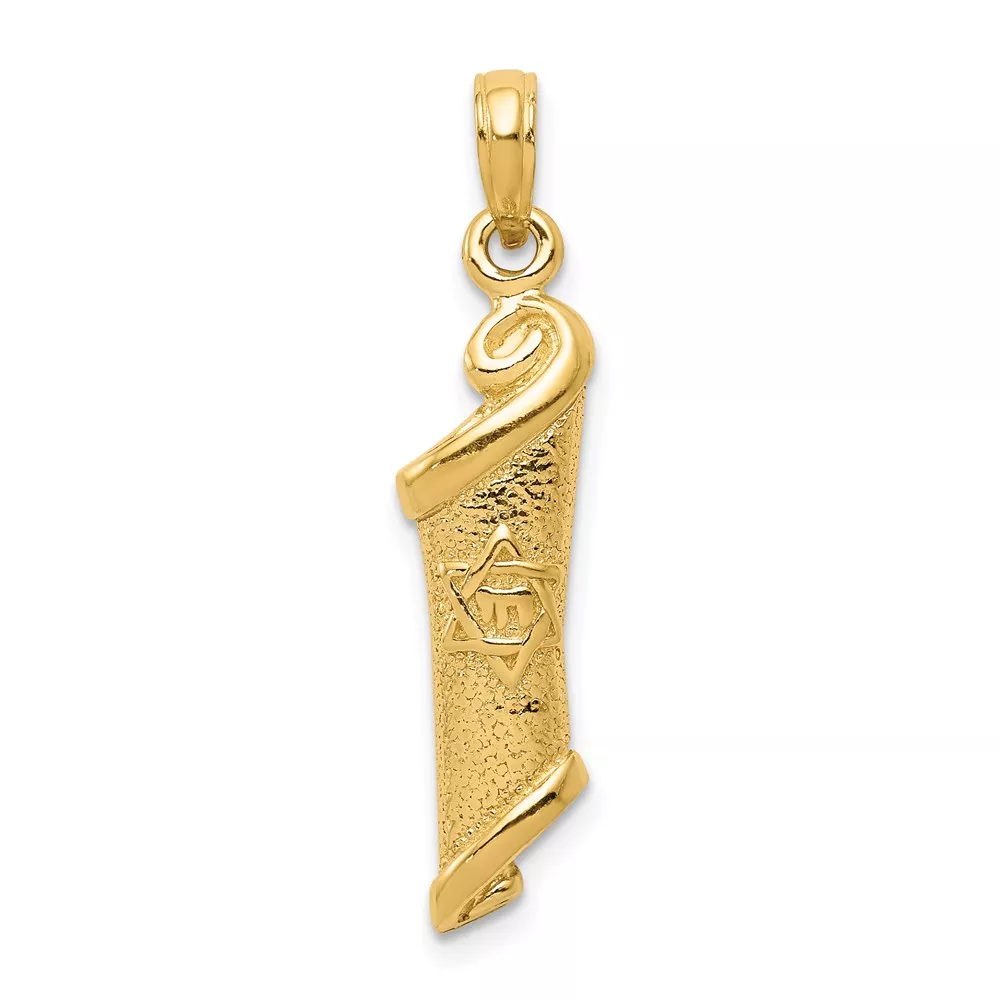 14k Textured Torah Scroll with Star of David Pendant