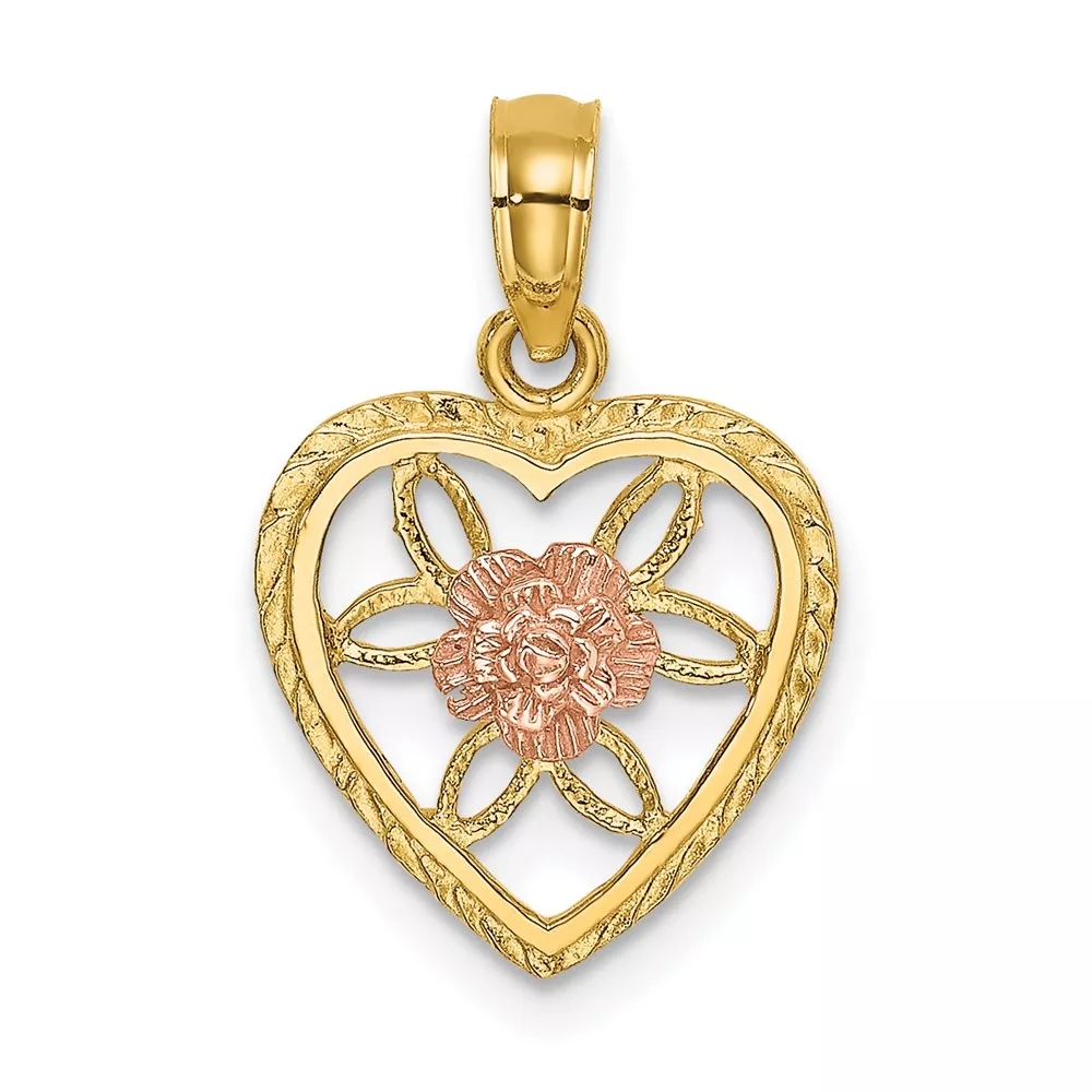 14k Two-Tone Flower in Heart Charm