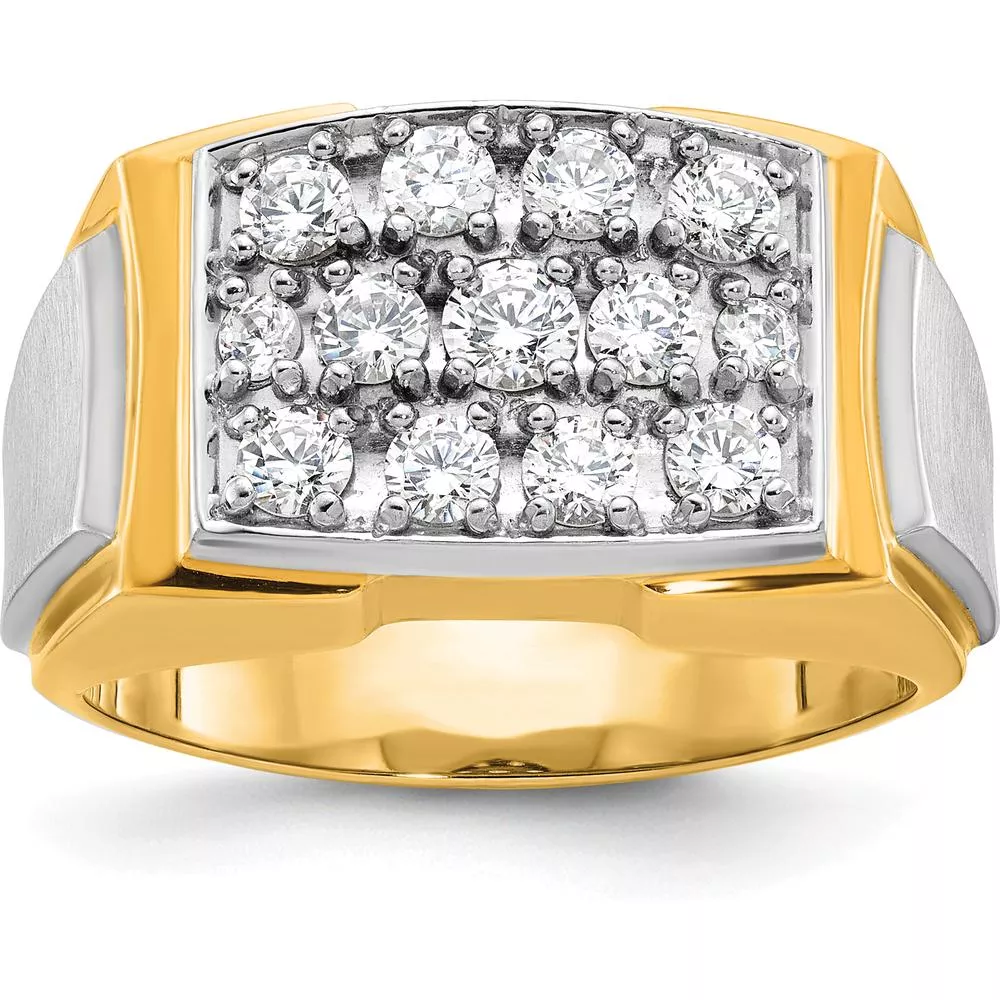 14K Two-Tone Men's Diamond Cluster Ring with Polished and Satin Finish - 1 Carats Total Diamond Weight by IBGoodman