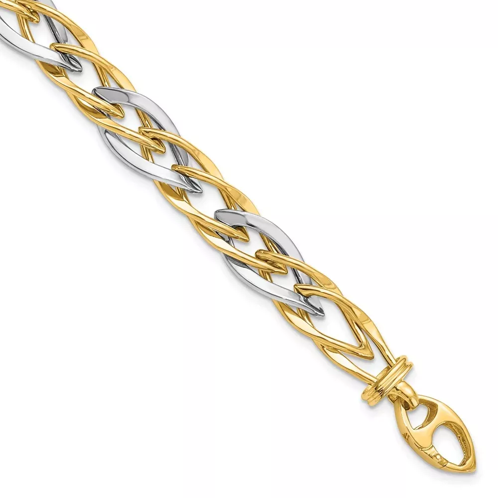 14K Two-Tone Polished Fancy Link Chain Bracelet