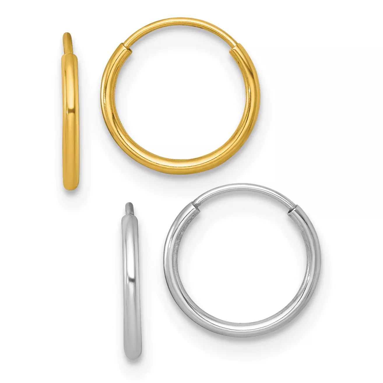 14k Two-tone Set of Two Pairs 1.00mm Endless Hoop Earrings