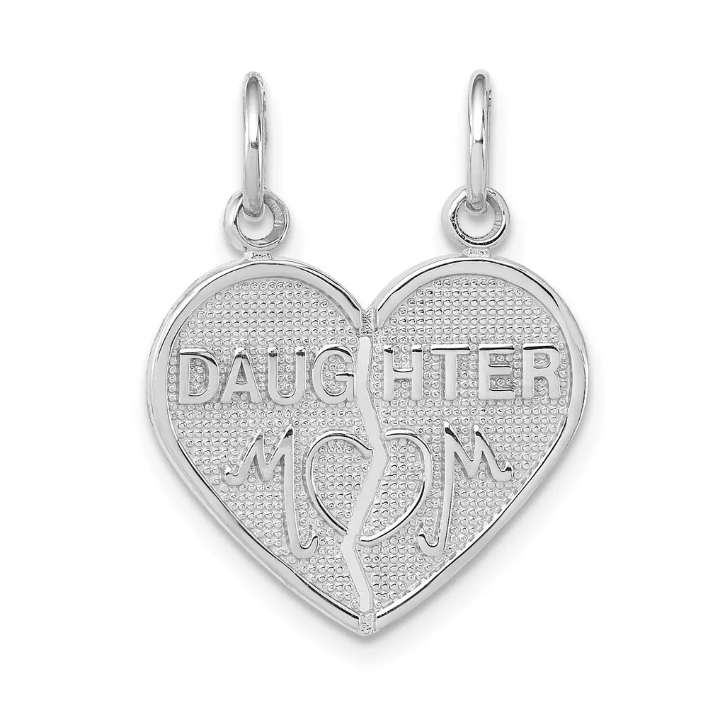 14k White Gold DAUGHTER-MOM 2-Piece Break-apart Heart Charm