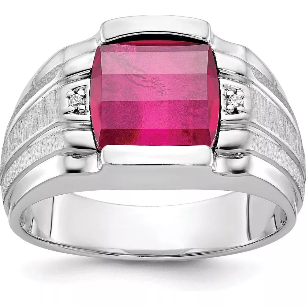 14K White Gold Men's Satin Ruby and Diamond Ring - 1.5 Carats Total Gemstone Weight by IBGoodman