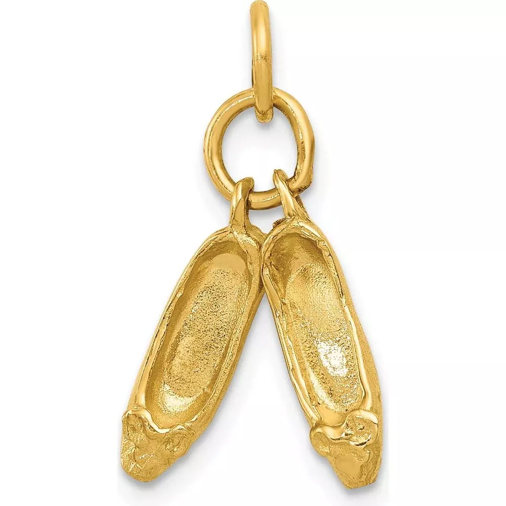 14K Yellow Gold 3D Ballet Slippers Moveable Charm Pendant by Oro Pregiato