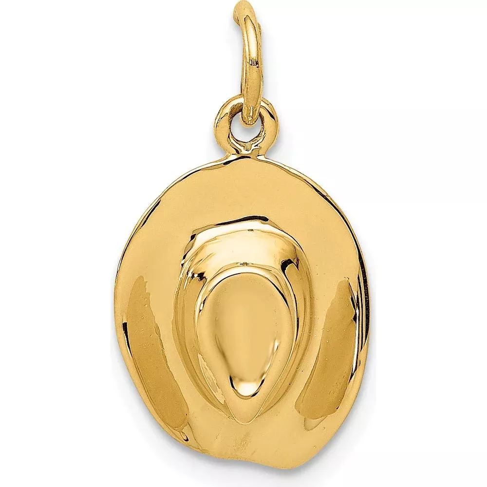 14K Yellow Gold 3D Cowboy Hat Charm Pendant - Polished Finish by Oro Pregiato