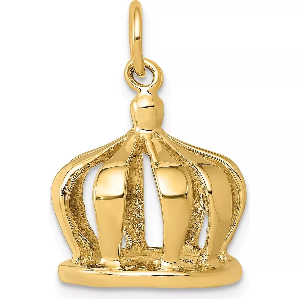 14K Yellow Gold 3D Crown Charm Pendant - Regal, Polished Finish, 20mm Length by Oro Pregiato