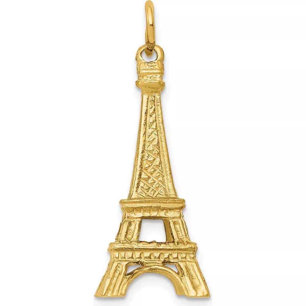 14K Yellow Gold 3D Eiffel Tower Charm Pendant - 30mm Length by Oro Pregiato
