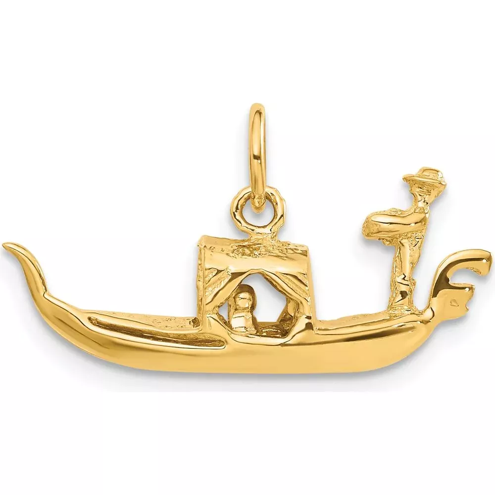 14K Yellow Gold 3D Gondola Charm - Venetian Travel Pendant by Oro Pregiato