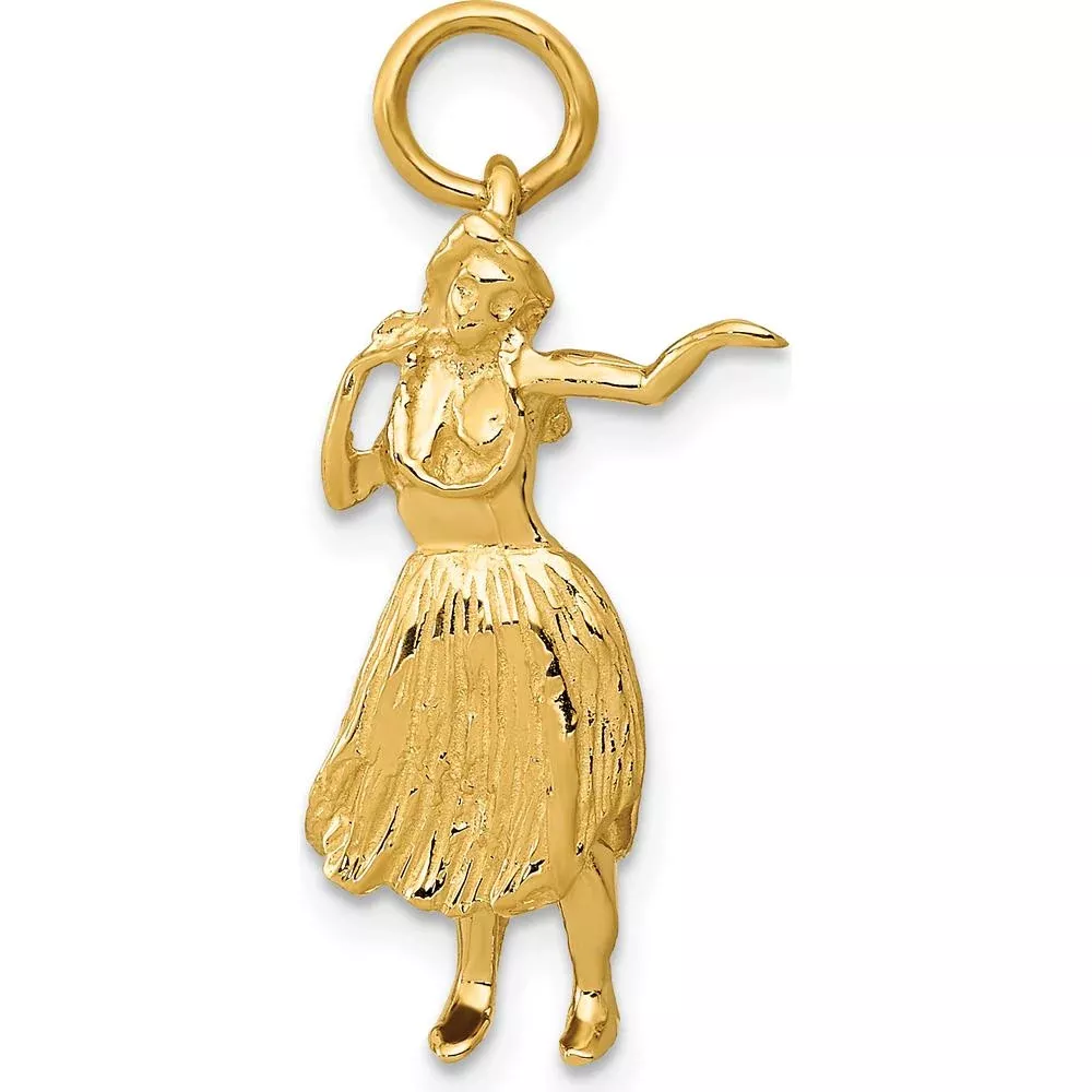 14K Yellow Gold 3D Hula Dancer Charm - Tropical Pendant by Oro Pregiato