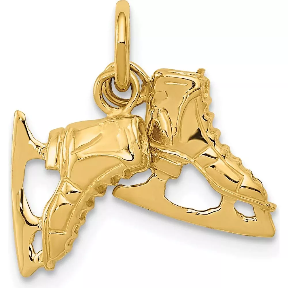 14K Yellow Gold 3D Ice Skates Charm Pendant with Textured Finish - Movable Design by Oro Pregiato