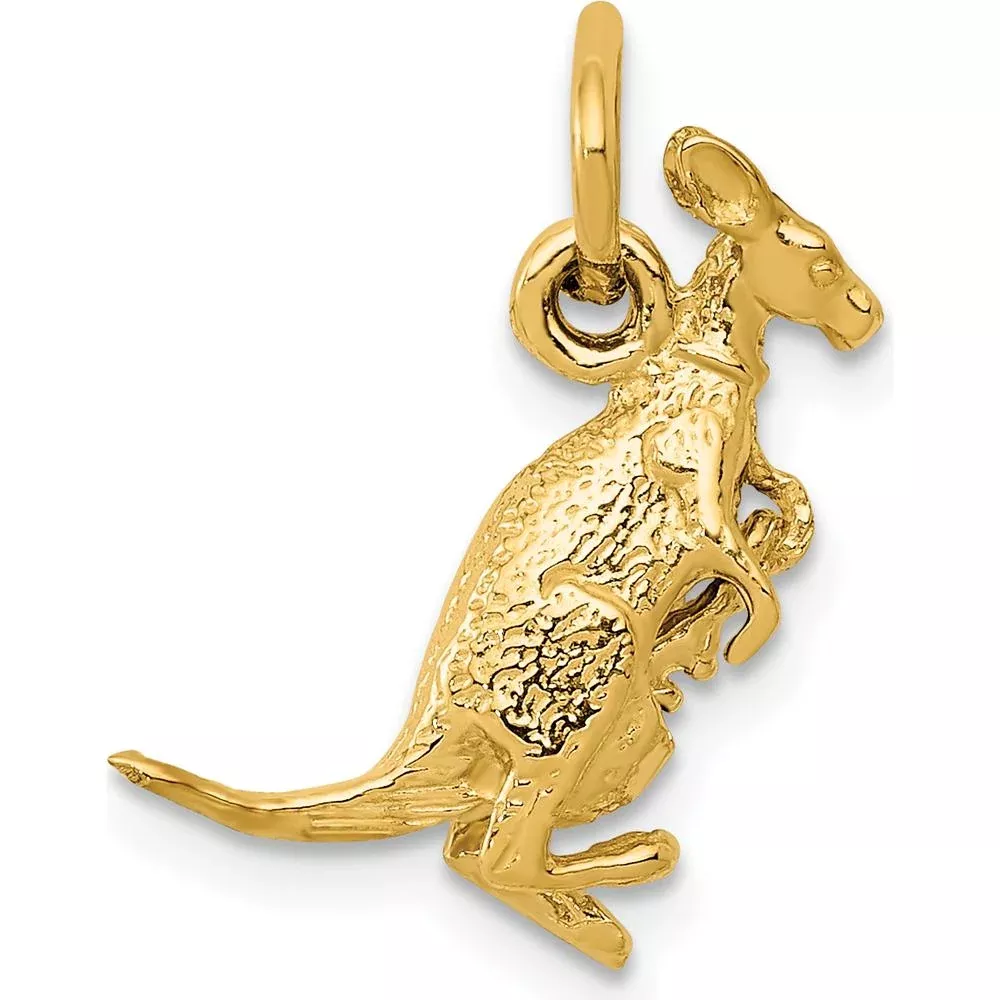 14K Yellow Gold 3D Kangaroo with Joey Pendant Charm - 16.25mm Length by Oro Pregiato