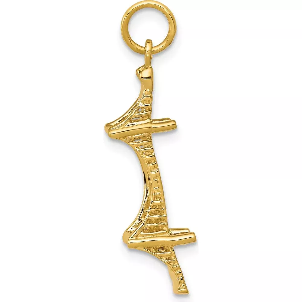 14K Yellow Gold 3D Mackinac Bridge Charm Pendant - Textured Solid Design by Oro Pregiato