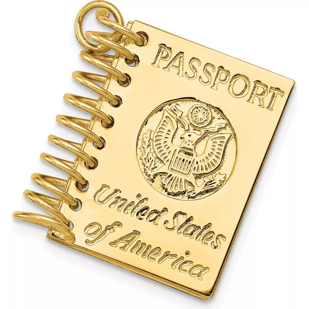 14K Yellow Gold 3D Passport Opens Charm - Travel Themed Pendant by Oro Pregiato
