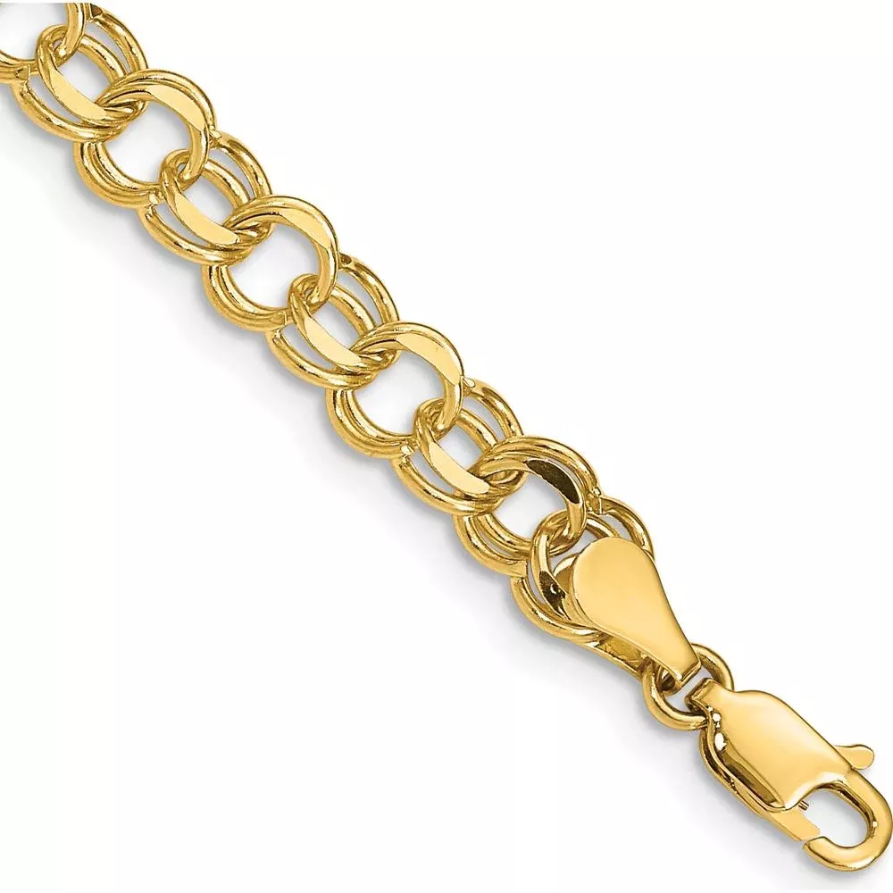 14K Yellow Gold 6mm Solid Double Link Charm Bracelet - 7" Length by Oro Pregiato