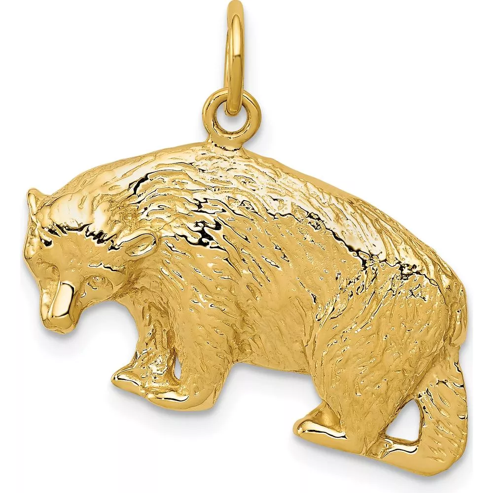 14K Yellow Gold Bear Charm Pendant with Textured Finish - Nature-Inspired Symbol of Strength by Oro Pregiato
