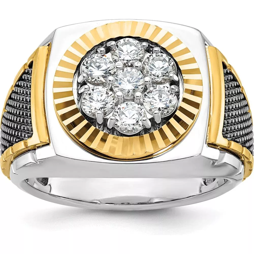 14K Yellow Gold and Black Rhodium Men's Round Diamond Cluster Ring - 1 Carat Total Diamond Weight by IBGoodman