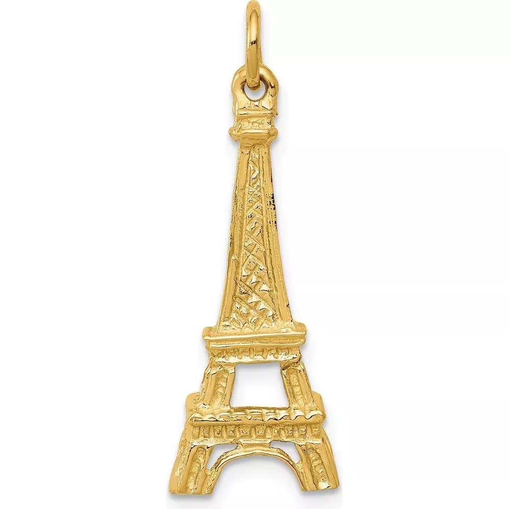 14K Yellow Gold Eiffel Tower Charm Pendant - Polished Finish - 29mm Length by Oro Pregiato