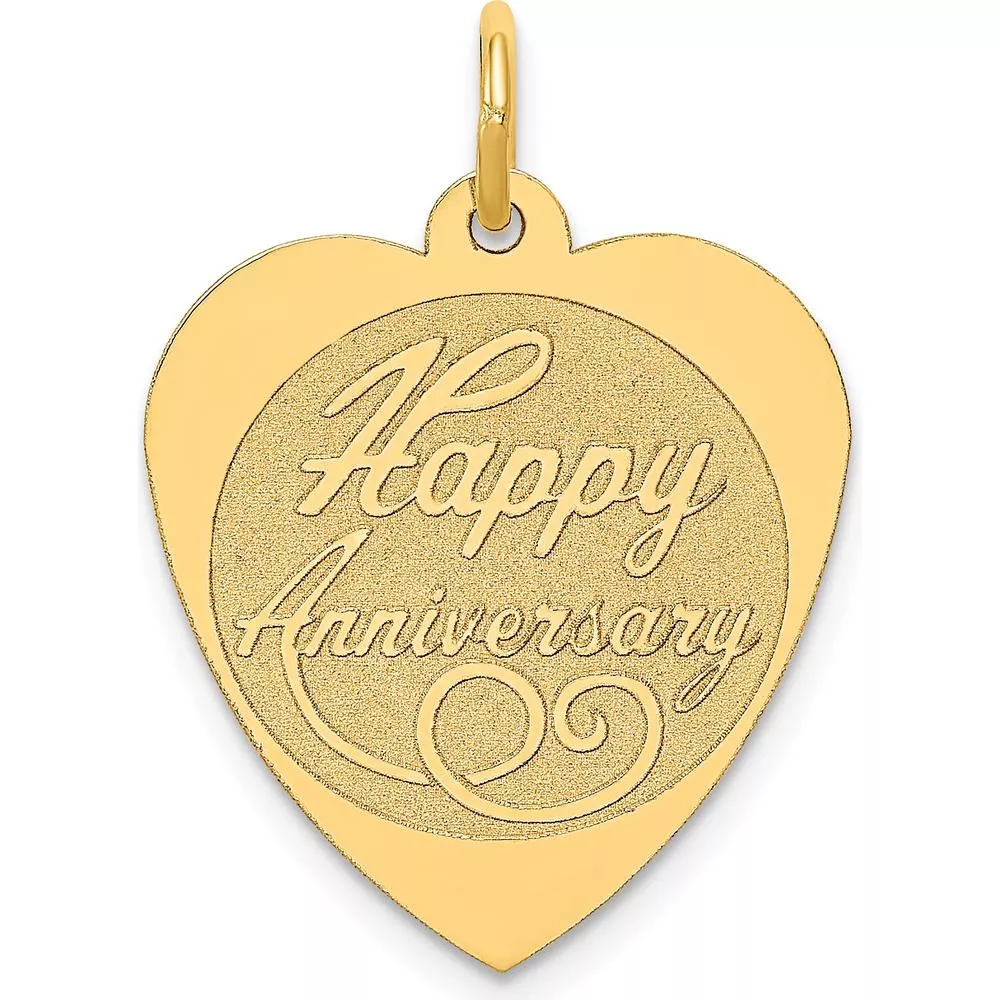 14K Yellow Gold Engravable Heart Charm Pendant - 18mm by Oro Pregiato