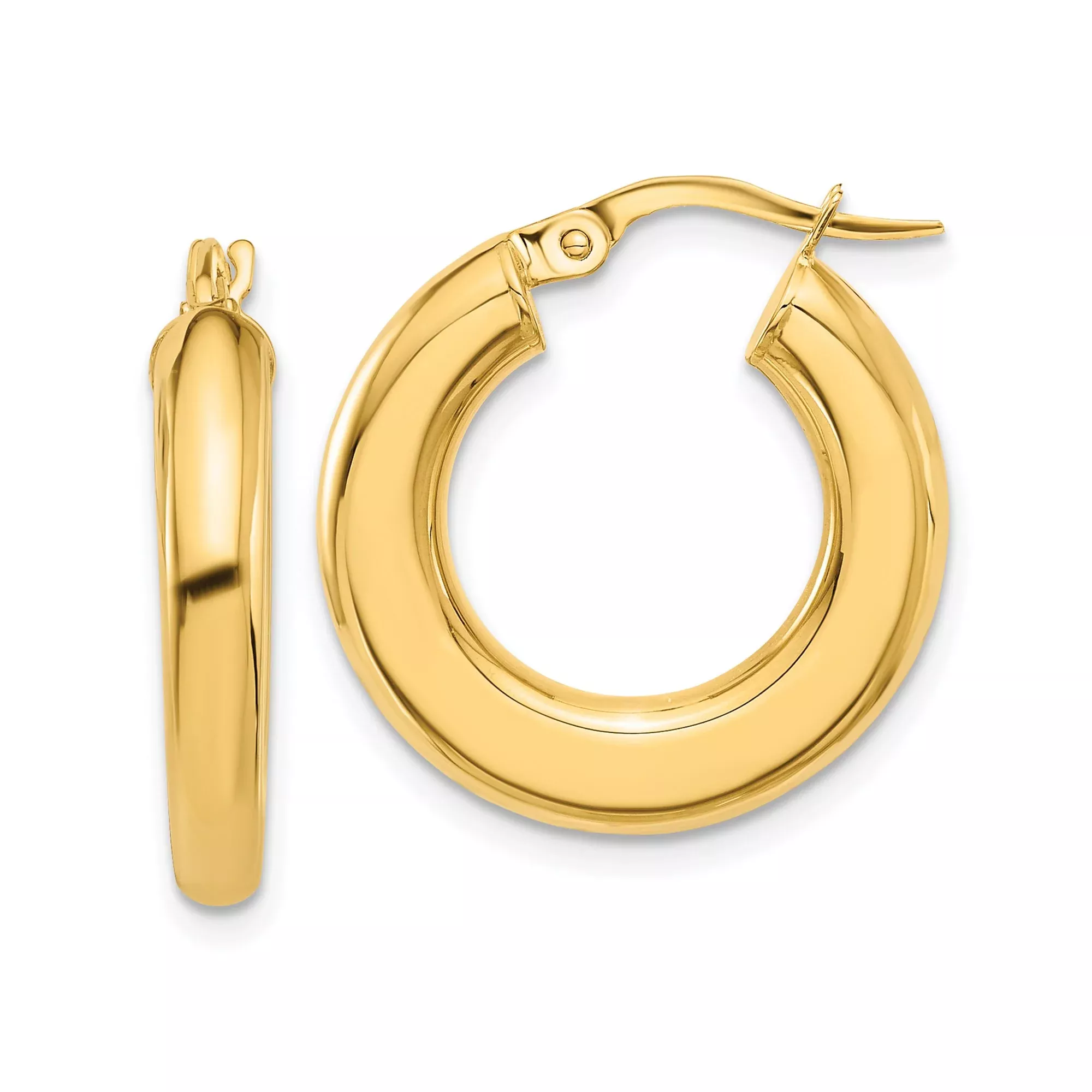 14k Yellow Gold Hoop Earrings, Chunky Rounded Tube Design, Bold Minimalist Style for Women