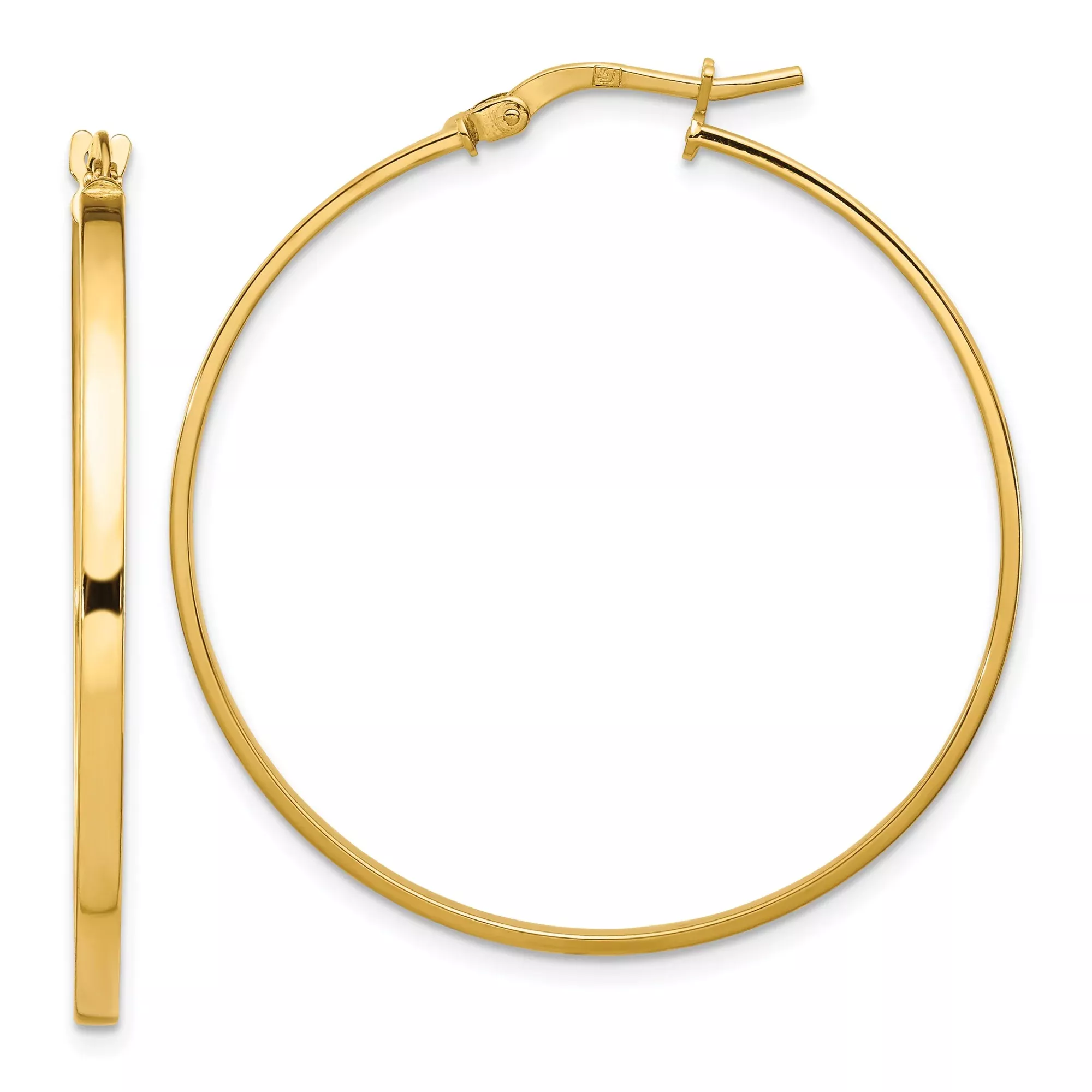 14k Yellow Gold Hoop Earrings, Classic Round Design with Hinged Clasp, Lightweight Style for Women